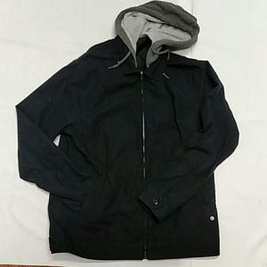 Volcom black jacket with gray hoodie size Large